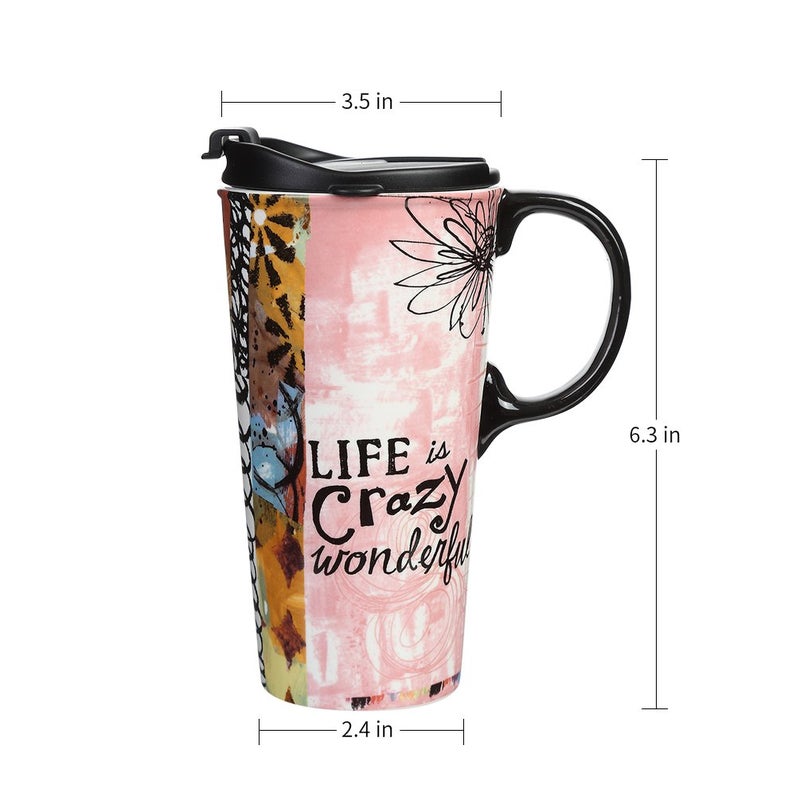 Topadorn Christmas Ceramic Travel Mug with Sealed Lid Coffee Cup Latte Mug for Home and Office Gift Box (Life is crazy wonderful) - Image 4